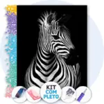 Zebra Preto e Branco - Kit Pintura com Cristais
