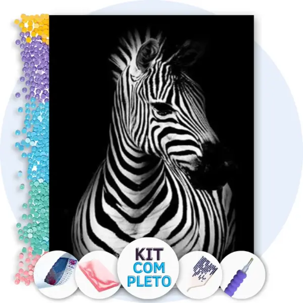 Zebra Preto e Branco - Kit Pintura com Cristais