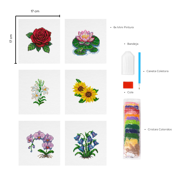 Flores 1 - Kit Mini Pintura com Cristais