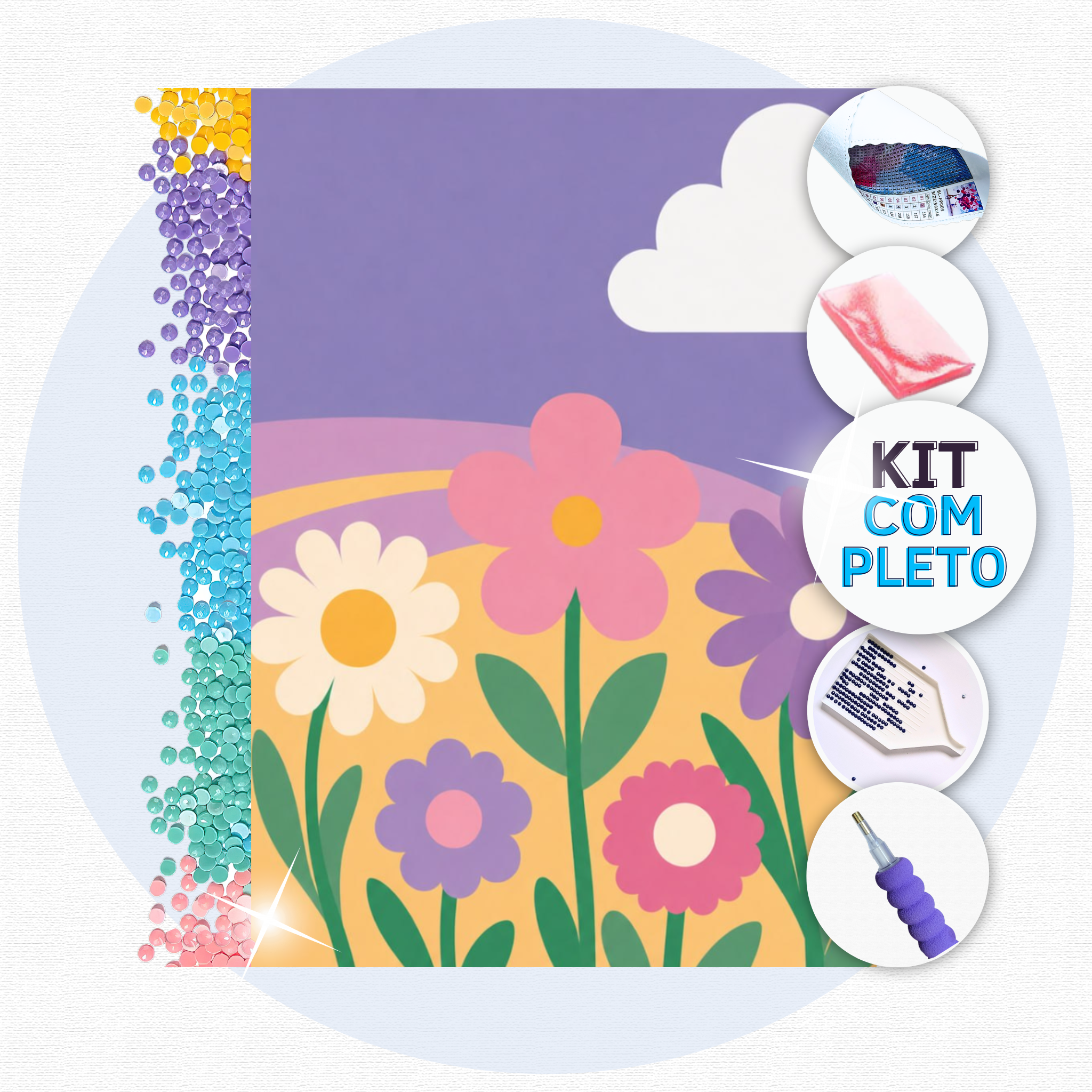 Flores Coloridas – Kit Pintura com Cristais