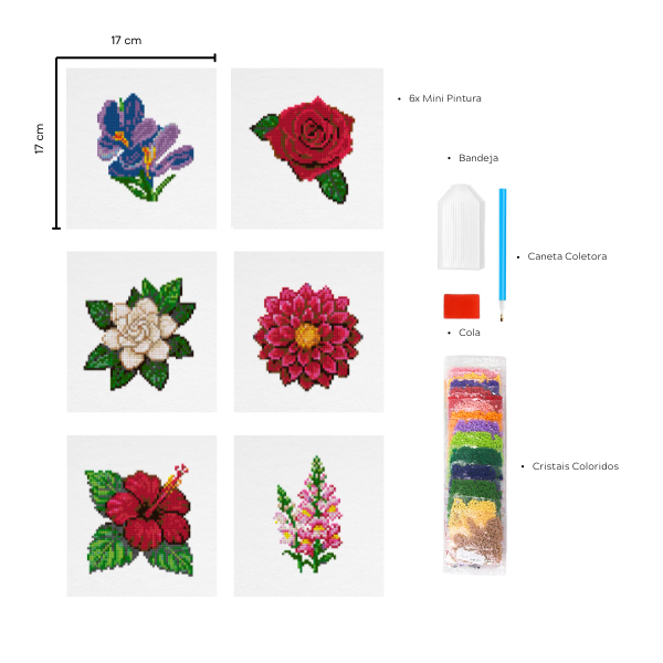 Flores 2 - Kit Mini Pintura com Cristais