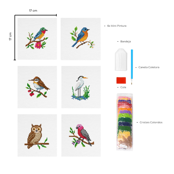 Pássaros 2 - Kit Mini Pintura com Cristais