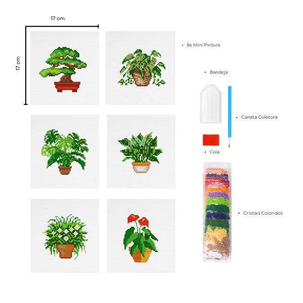 Plantas de Casa 1 - Kit Mini Pintura com Cristais