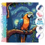 Arara em Noite Estrelada – Kit Pintura com Cristais