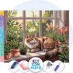 Gato entre Suculentas – Kit Pintura com Cristais