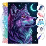 Lobo Sob a Lua – Kit Pintura com Cristais