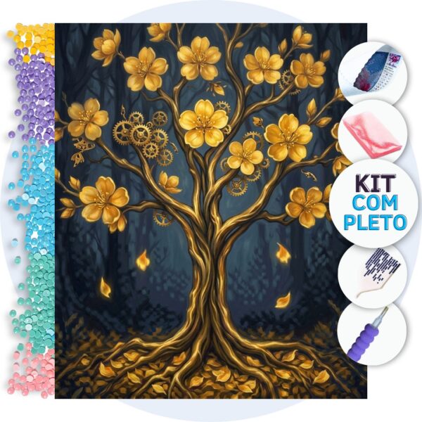 Árvore Dourada Noturna – Kit Pintura com Cristais