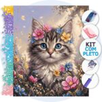Gatinho Entre Flores – Kit Pintura com Cristais