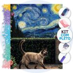 Passeio do Gato sob Noite Estrelada – Kit Pintura com Cristais