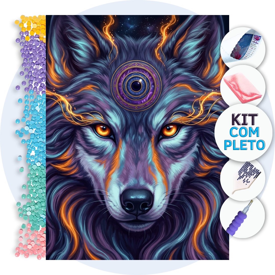Lobo Cósmico Místico – Kit Pintura com Cristais