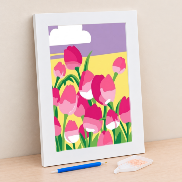 3 Tulipas Românticas – Kit Porta-retrato em Cristais