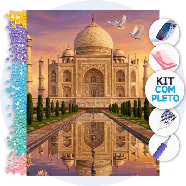 capa-a837ce72f158449a Taj Mahal ao Pôr do Sol – Kit Pintura com Cristais