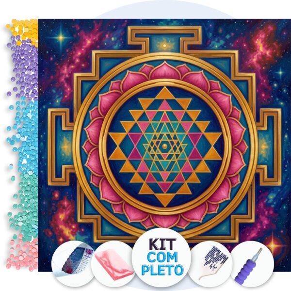 Mandala Sri Yantra Cósmico – Kit Pintura com Cristais