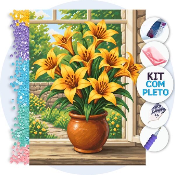 capa-8125df40b102f58c Lírios Dourados na Janela – Kit Pintura com Cristais