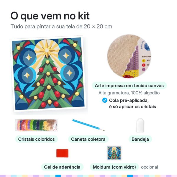 20x20cm - Árvore de Natal Vitral - Kit Pintura com Cristais