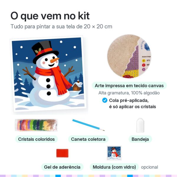 20x20cm - Boneco de Neve - Kit Pintura com Cristais