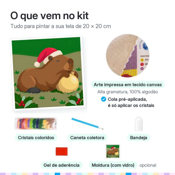 20x20cm - Capivara Soneca Natalina - Kit Pintura com Cristais