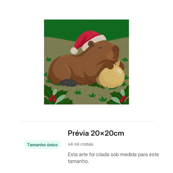 20x20cm - Capivara Soneca Natalina - Kit Pintura com Cristais