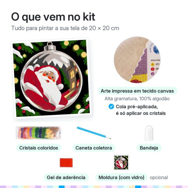 20x20cm - Papai Noel Refletido - Kit Pintura com Cristais