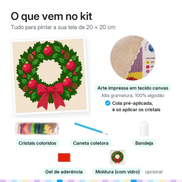 20x20cm - Guirlanda com Laço - Kit Pintura com Cristais