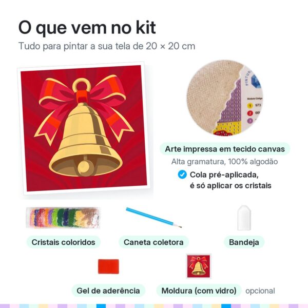 20x20cm - Sino de Ouro - Kit Pintura com Cristais