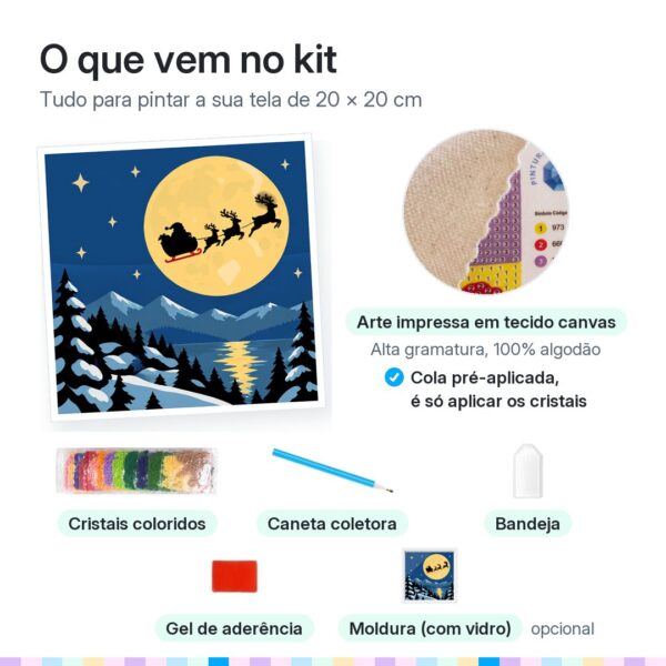 20x20cm - Trenó na Lua Cheia - Kit Pintura com Cristais